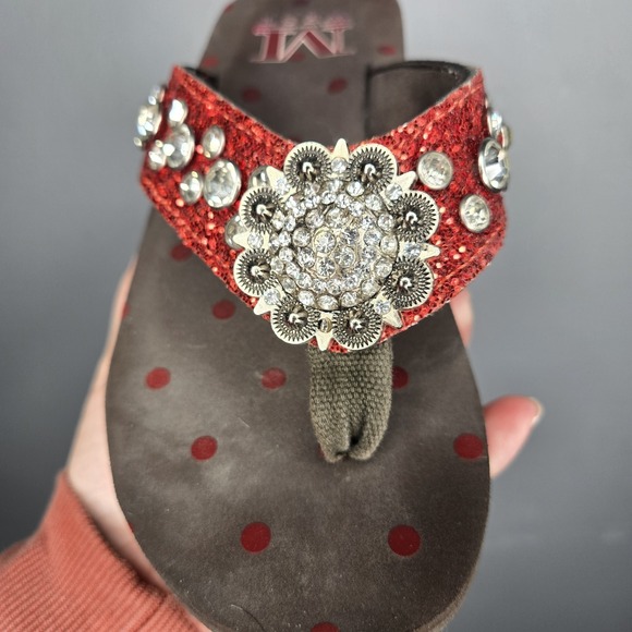 Montana West Brown/Orange Foam Wedge Sandal Rhinestone Size 6 Western - Picture 7 of 9